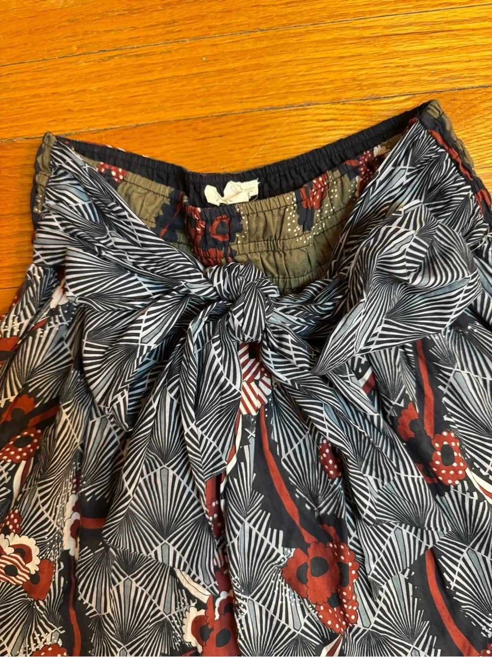 Anthropologie Floreat Mixed Print Bow Waist Ruffle Skirt Boho Size Medium
